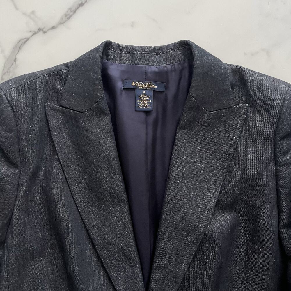 Brooks Brothers Linen Blazer Denim Blue Size 12 quiet luxury classic Chic jacket - Picture 6 of 12